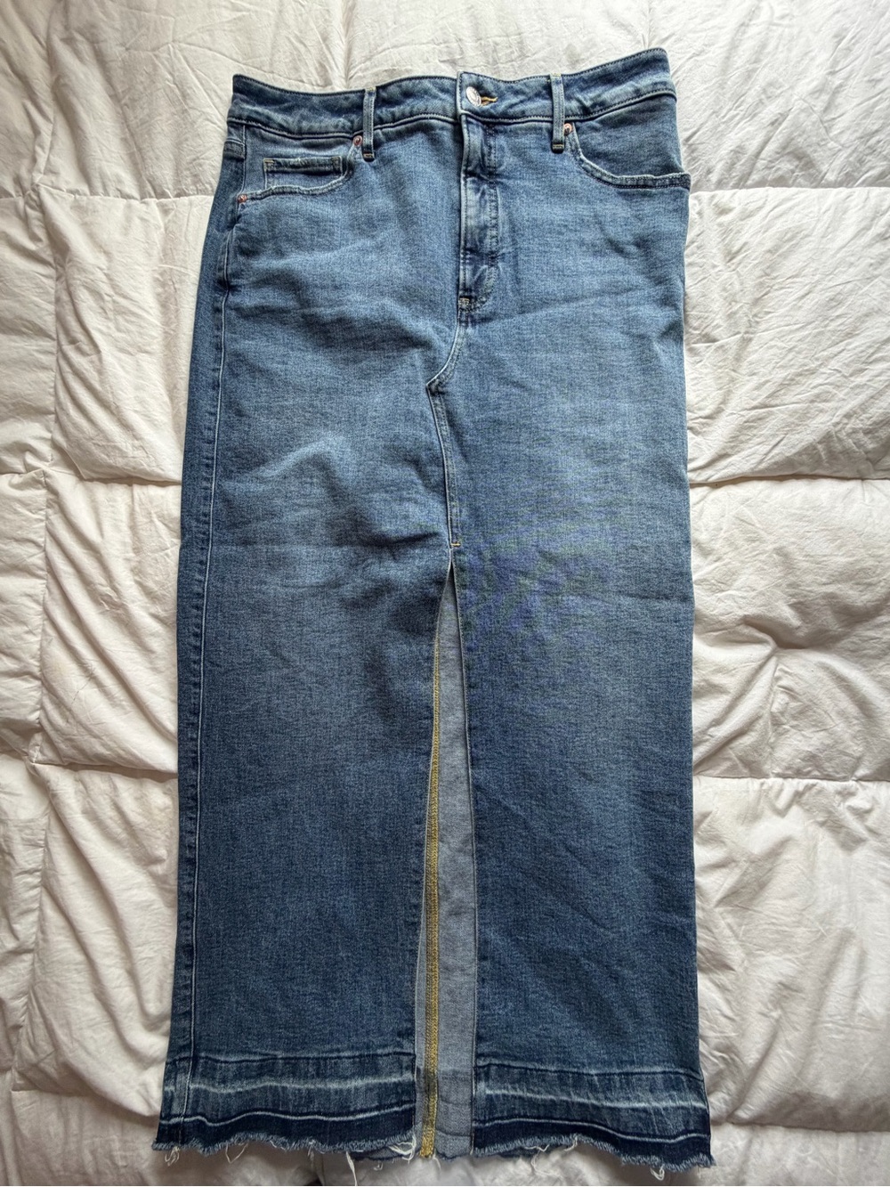 Express long denim maxi skirt with front slit